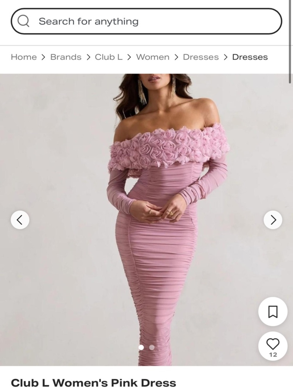 Club L London Pink Off-Shoulder Rosette Ruched Long Sleeve Dress